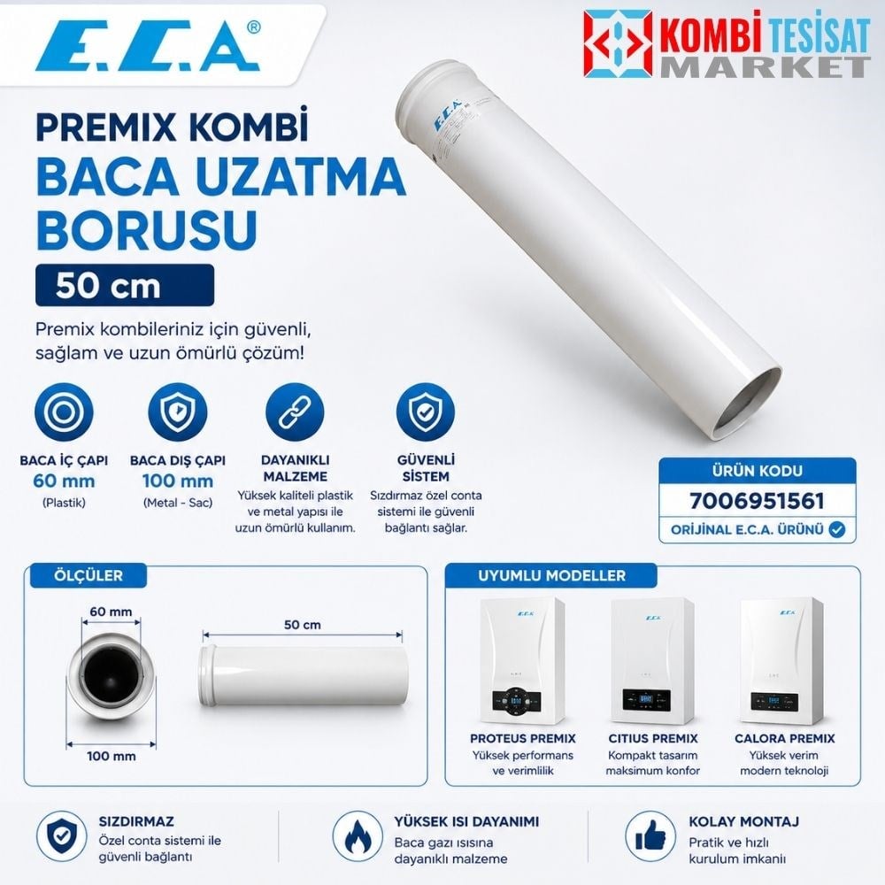 E.C.A. Premix Kombi Baca Uzatma Borusu 50 cm 60/100 mm - 7006951561