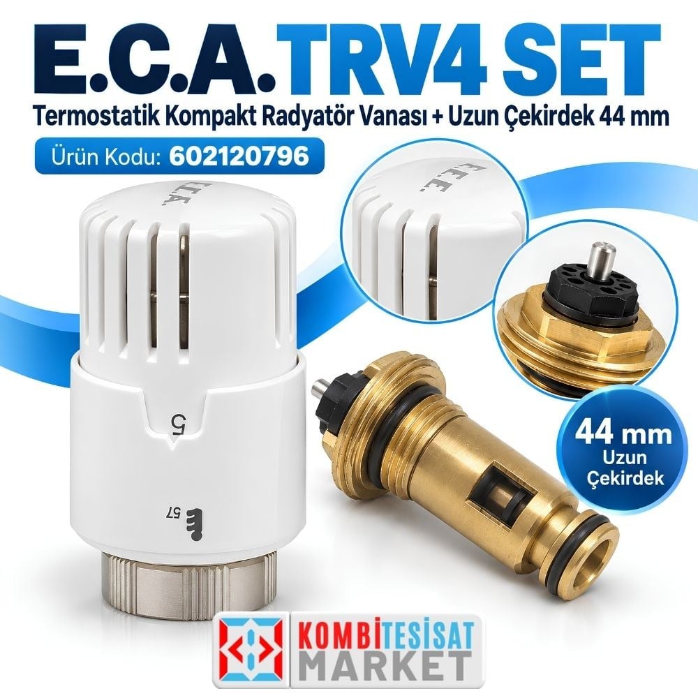E.C.A. TRV4 Termostatik Kompakt Radyatör Vana Seti ve Uzun Çekirdek 44 mm (602120796)