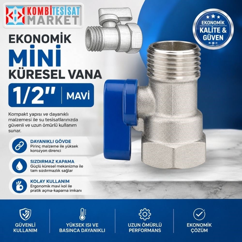 Ekonomik Mini Küresel Vana 1/2'' Mavi