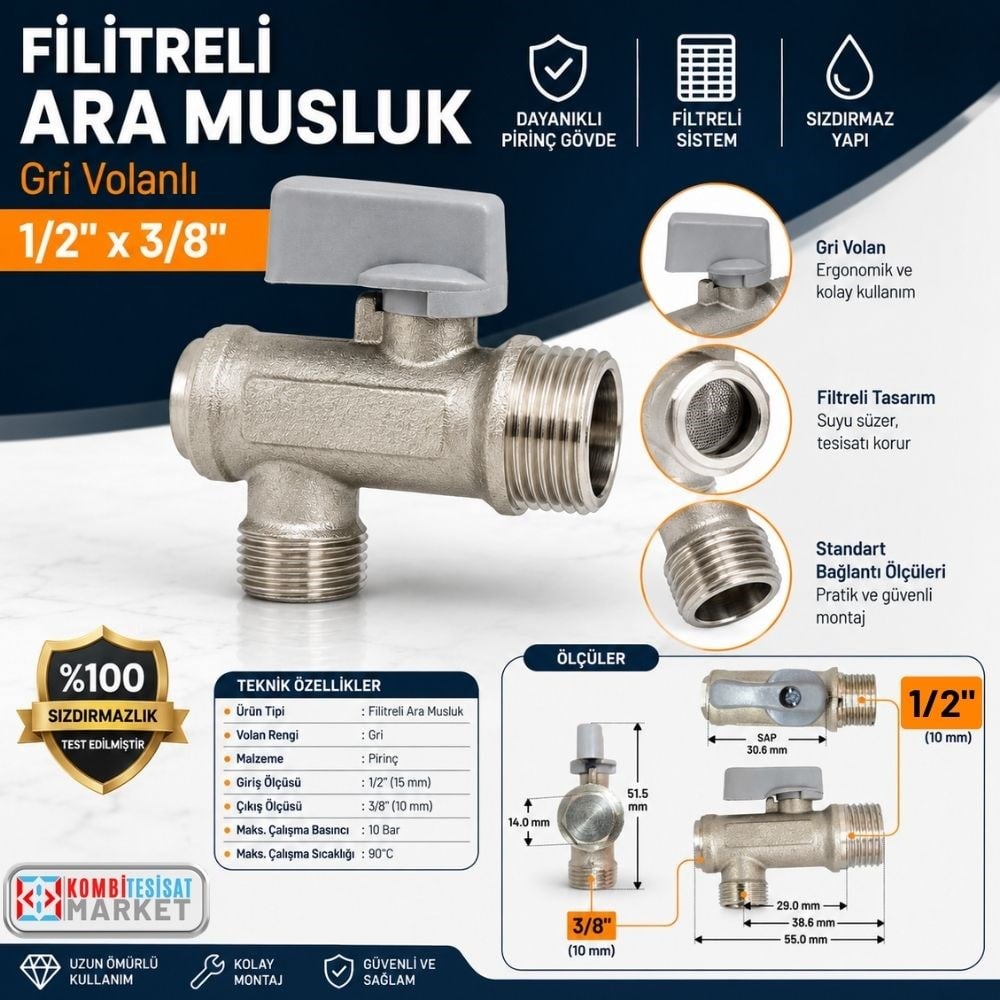 Filitreli Ara Musluk Gri Volanlı 1/2 x 3/8