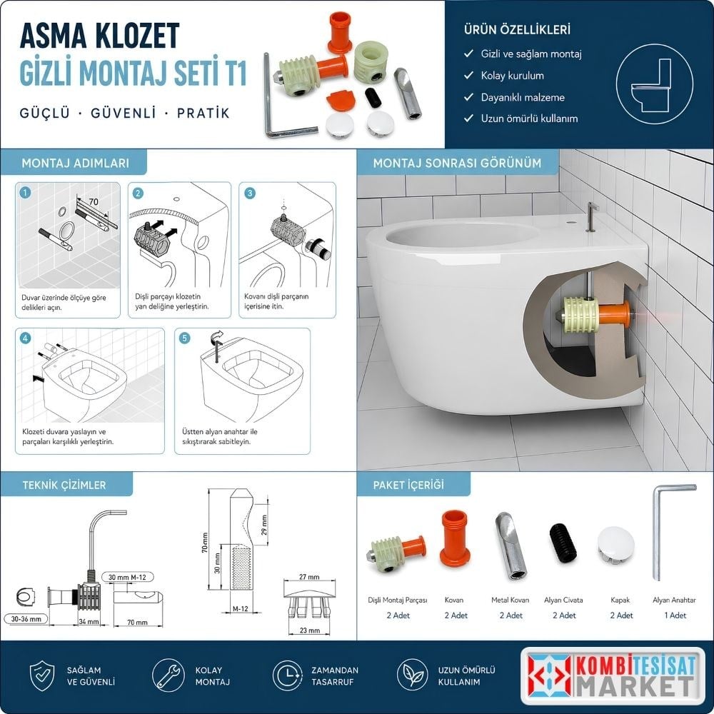 Fischer Asma Klozet Gizli Üstten Montaj Seti T1 (Alman Kalitesi ve Üniversal Uyum)