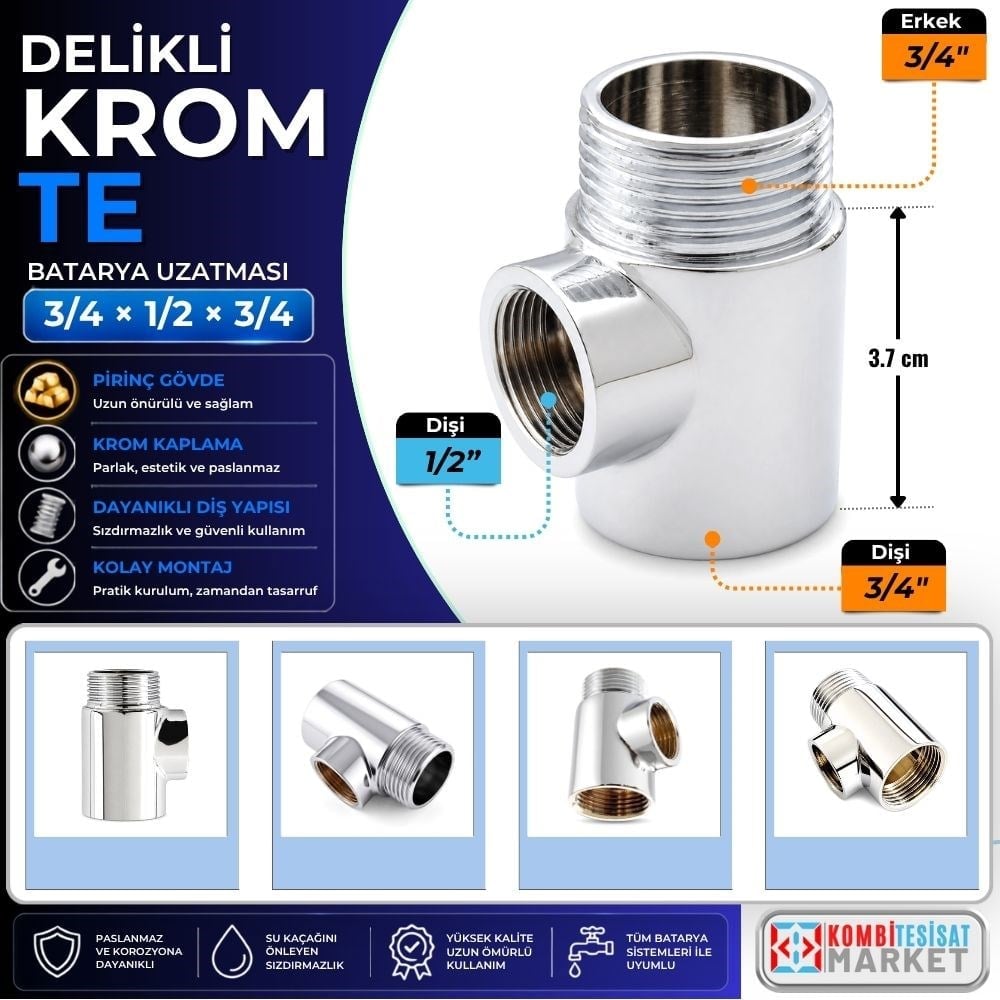 Kalde Delikli Batarya Uzatması 3/4'' Krom Te