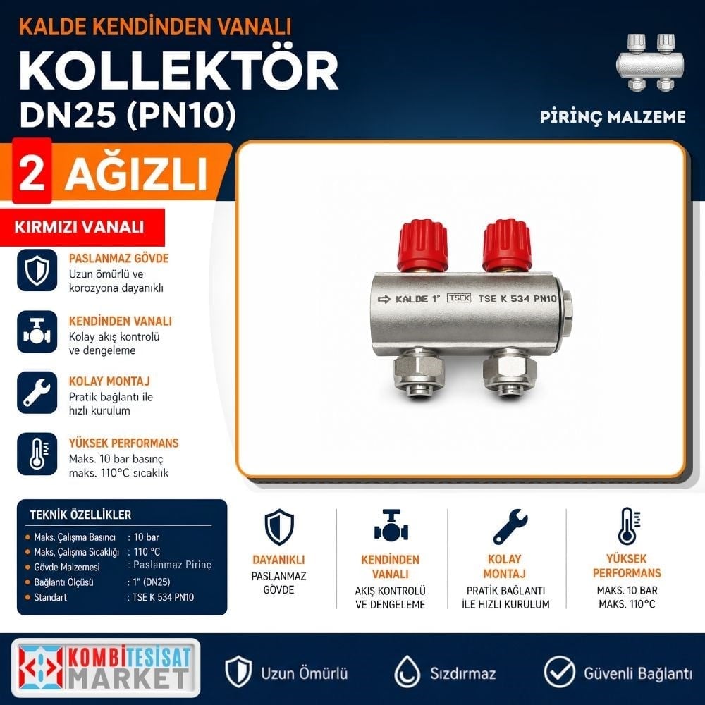 Kalde Kendinden Kırmızı 2 Vanalı Kollektör 1