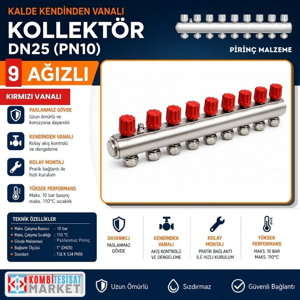 Kalde Kendinden Kırmızı 9 Vanalı Kollektör 1