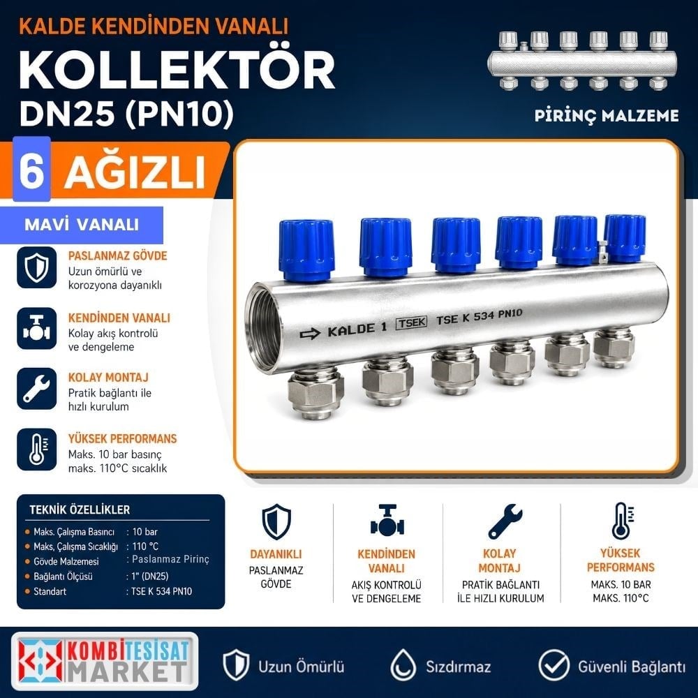 Kalde Kendinden Mavi 6 Vanalı Kollektör 1