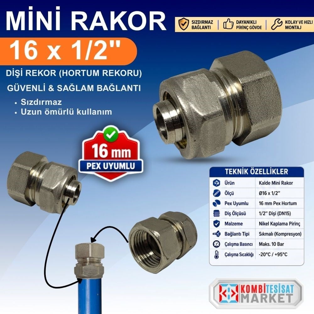 Kalde Mini Rakor Ø16x1/2'' - Dişi Rekor