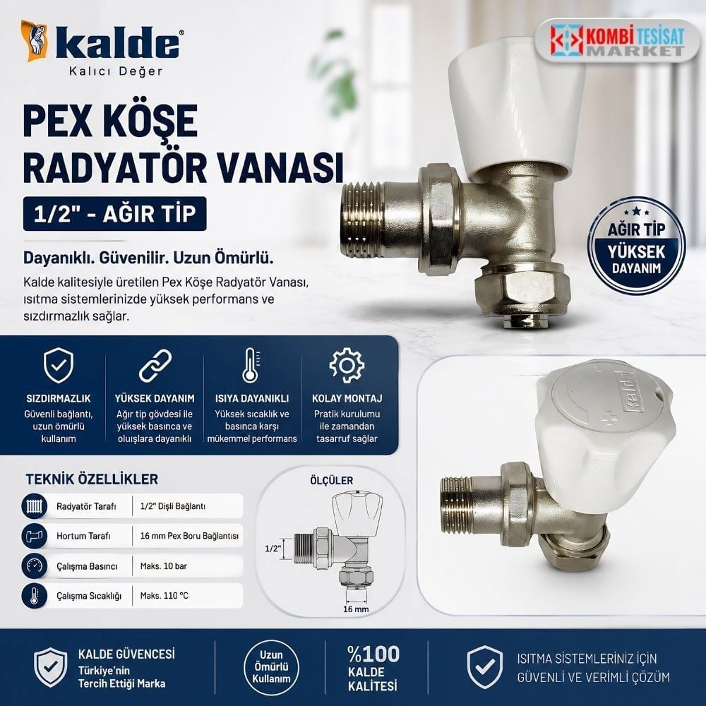 Kalde Pex Köşe Radyatör Vanası 1/2