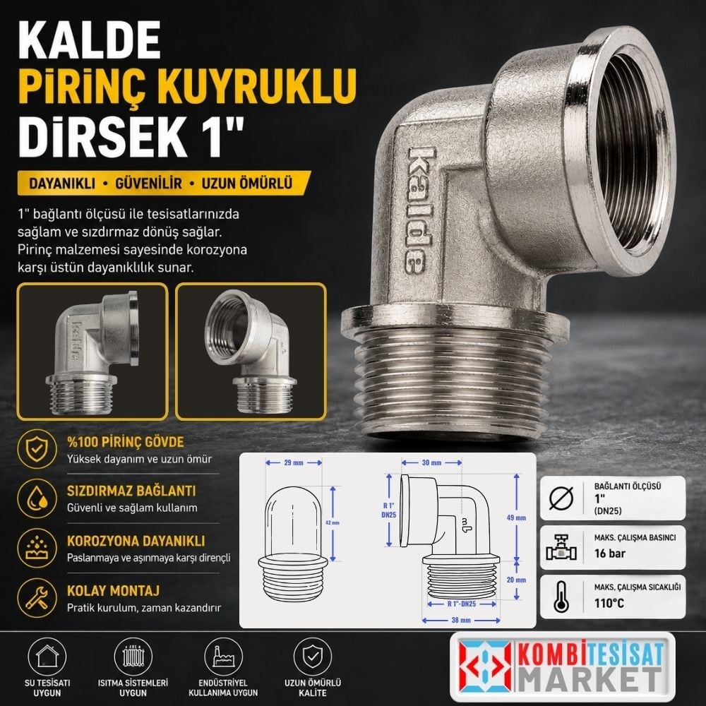 Kalde Pirinç Kuyruklu Dirsek 1"-DN25