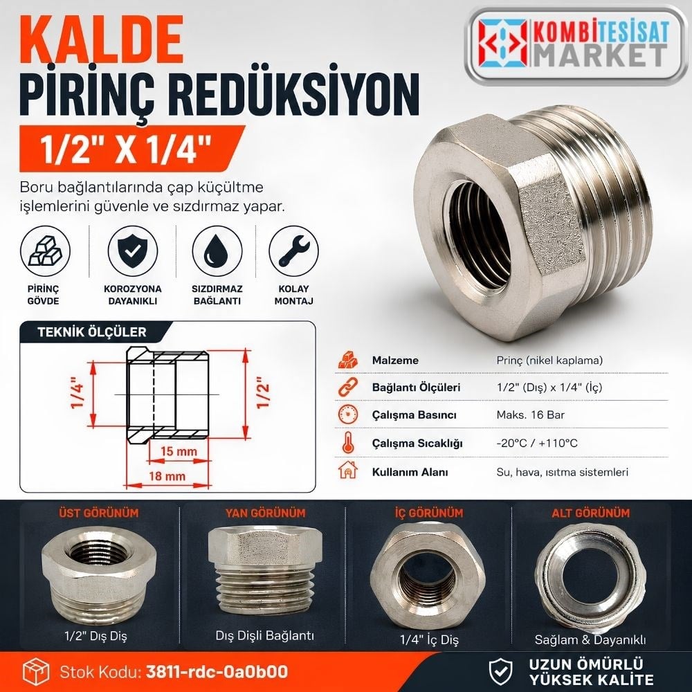 Kalde Pirinç Metal Redüksiyon 1/2"x1/4"