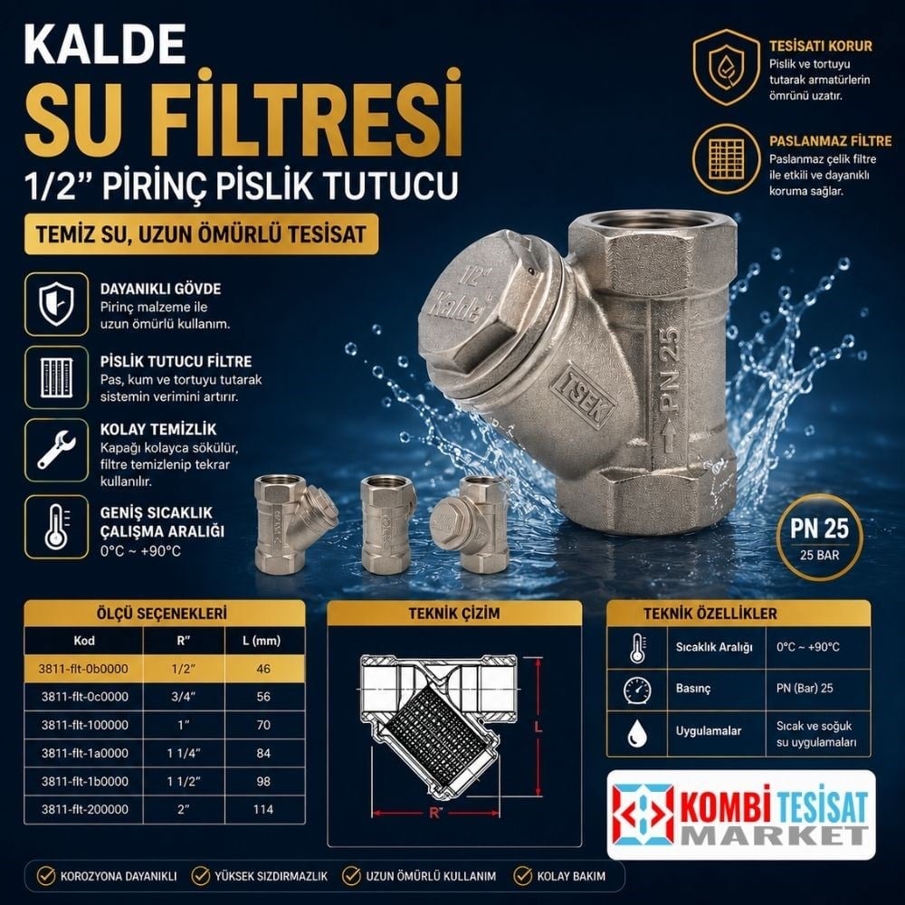 Kalde Su Filtresi 1/2” Pirinç Pislik Tutucu