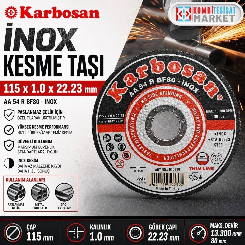 Karbosan İnox Kesme Taşı 115x1.0x22.23 mm
