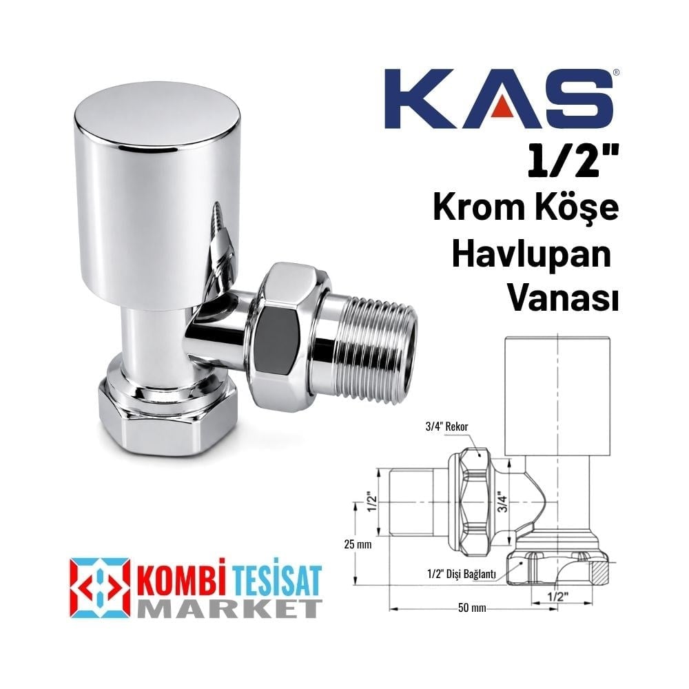 Kas 1/2 Krom Köşe Radyatör Vanası - Krom Havlupan Vanası