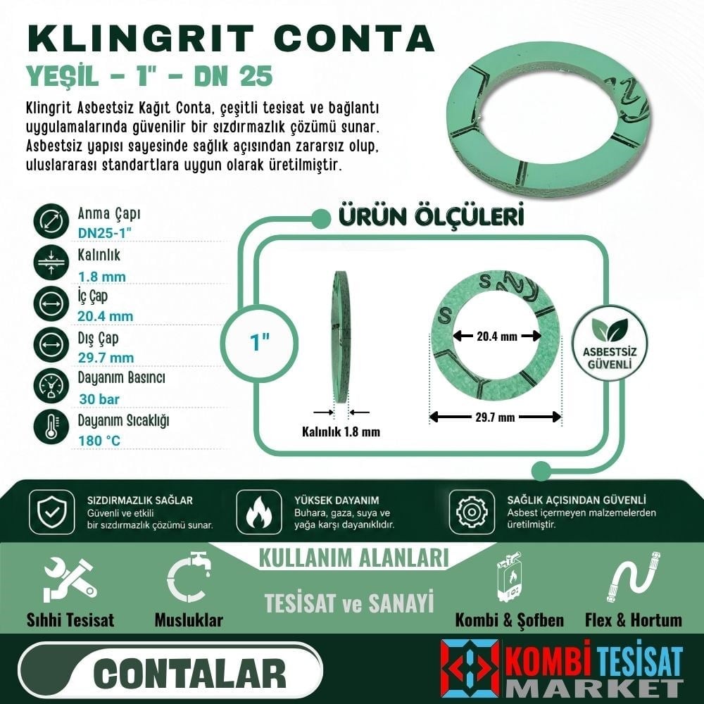 Klingrit Conta - Yeşil - 1'' - DN 25
