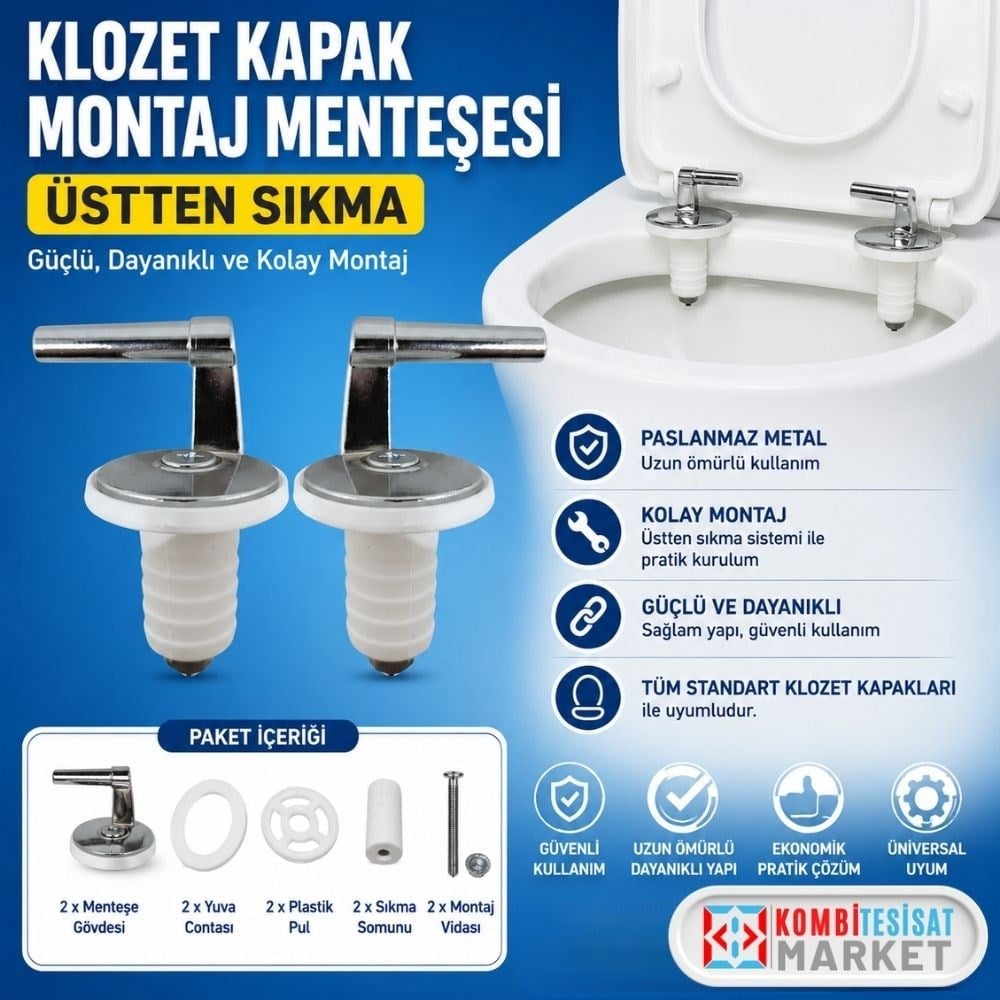 Klozet Kapak Montaj Menteşesi Üstten Sıkma Takımı - Üniversal Klozet Kapağı Tamir Seti