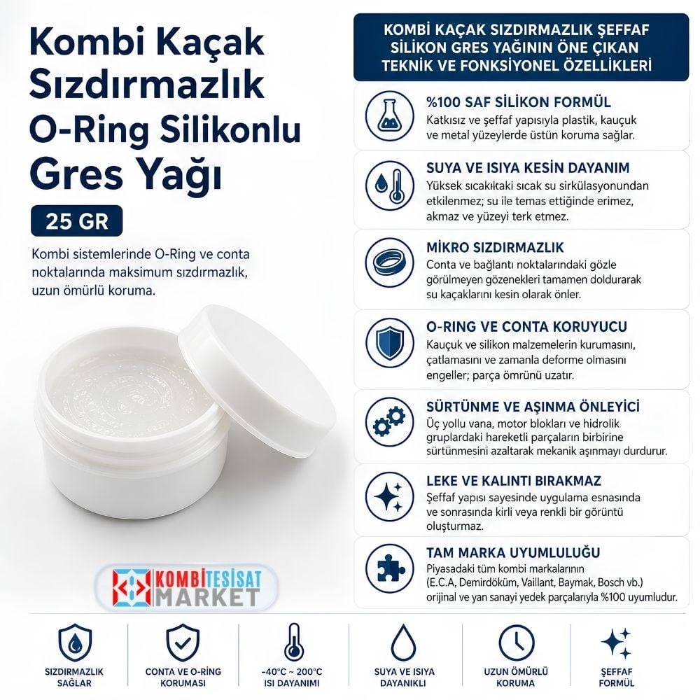 Kombi Sızdırmazlık O-Ring Silikonlu Gres Yağı 25 Gr Conta Koruyucu