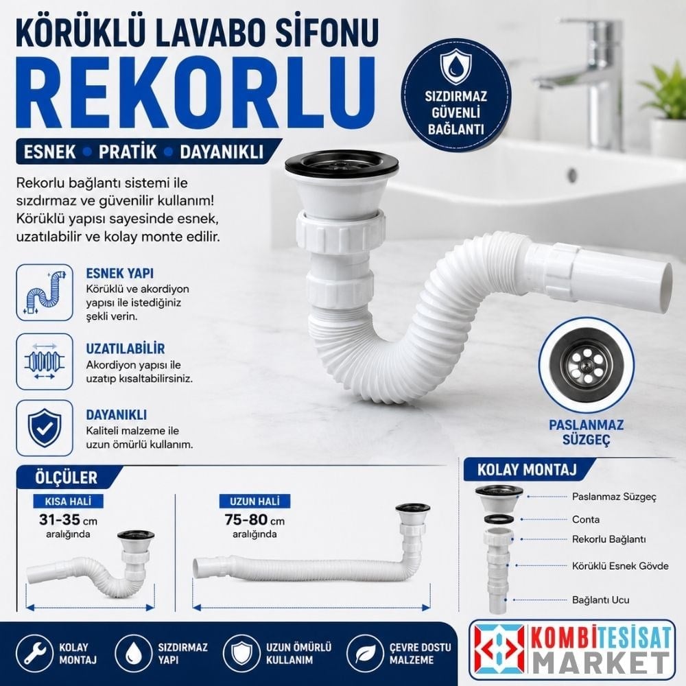 Körüklü ve Rekorlu Lavabo Sifonu Ölçüleri