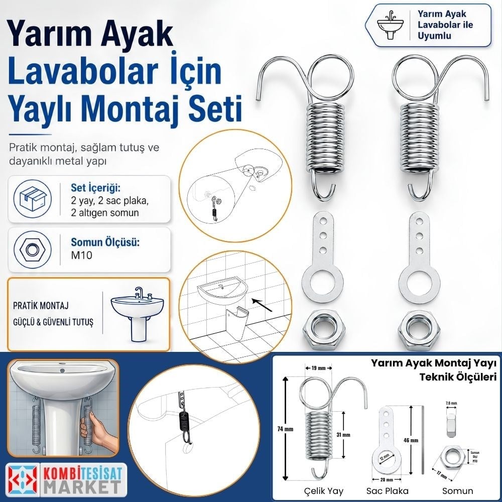 Lavabo Yarım Ayak Montaj Yay Seti