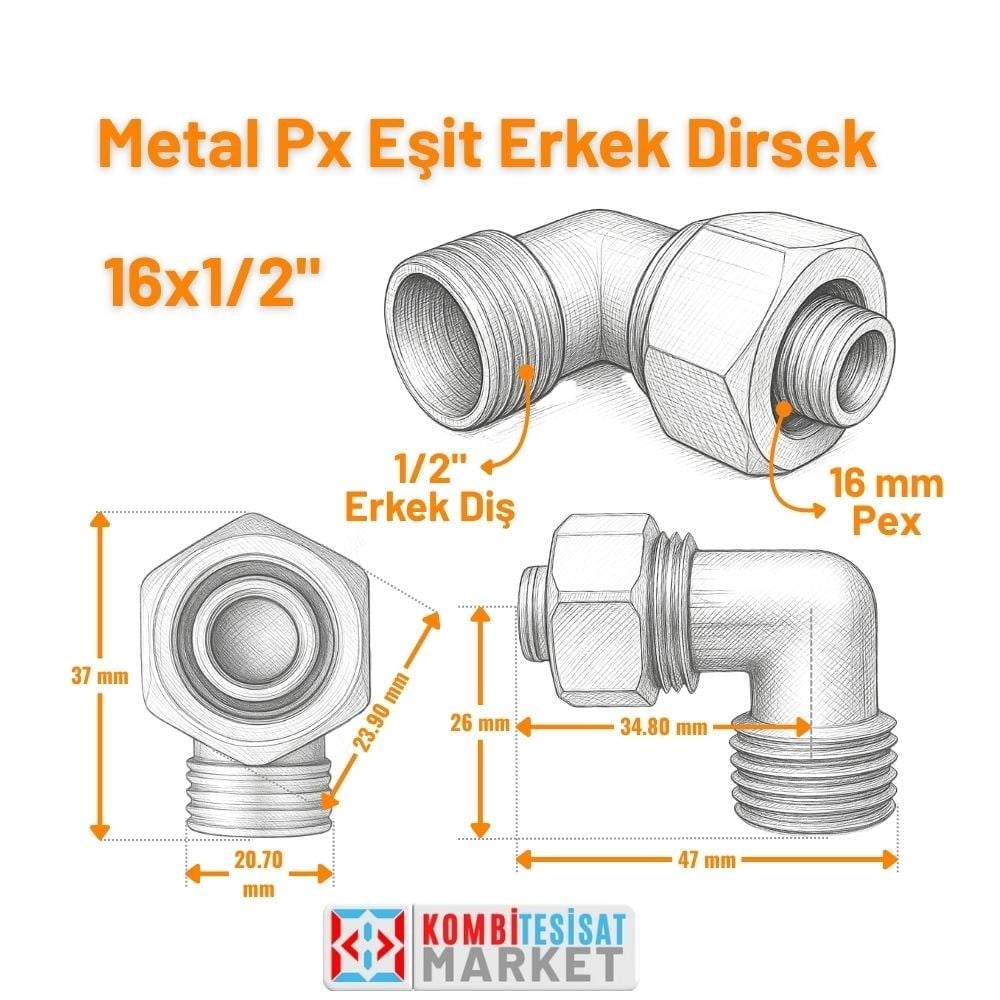 1/2x16 mm Pex Dış Dişli Dirsek