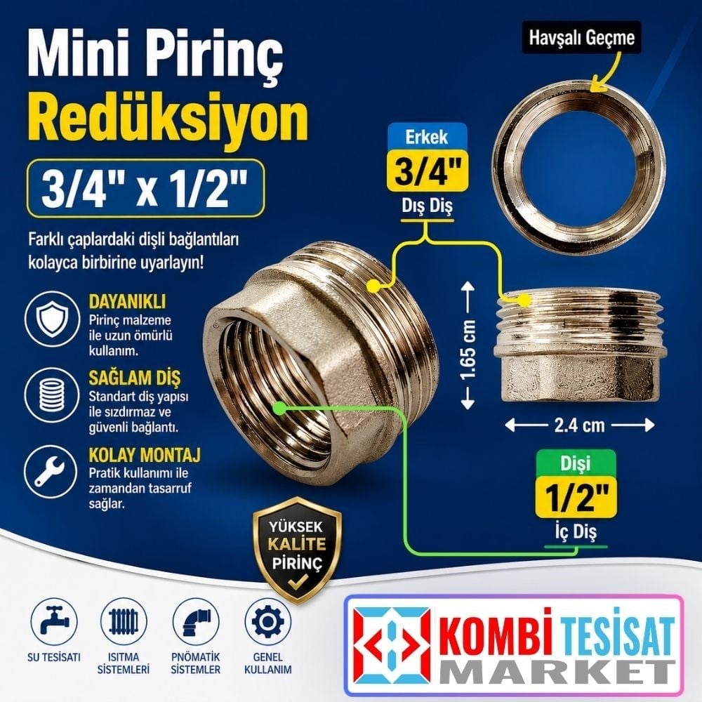 Mini Pirinç Redüksiyon 3/4x1/2"
