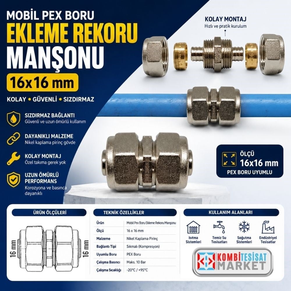 Mobil Pex Boru Ekleme Rekoru Manşonu 16x16 mm