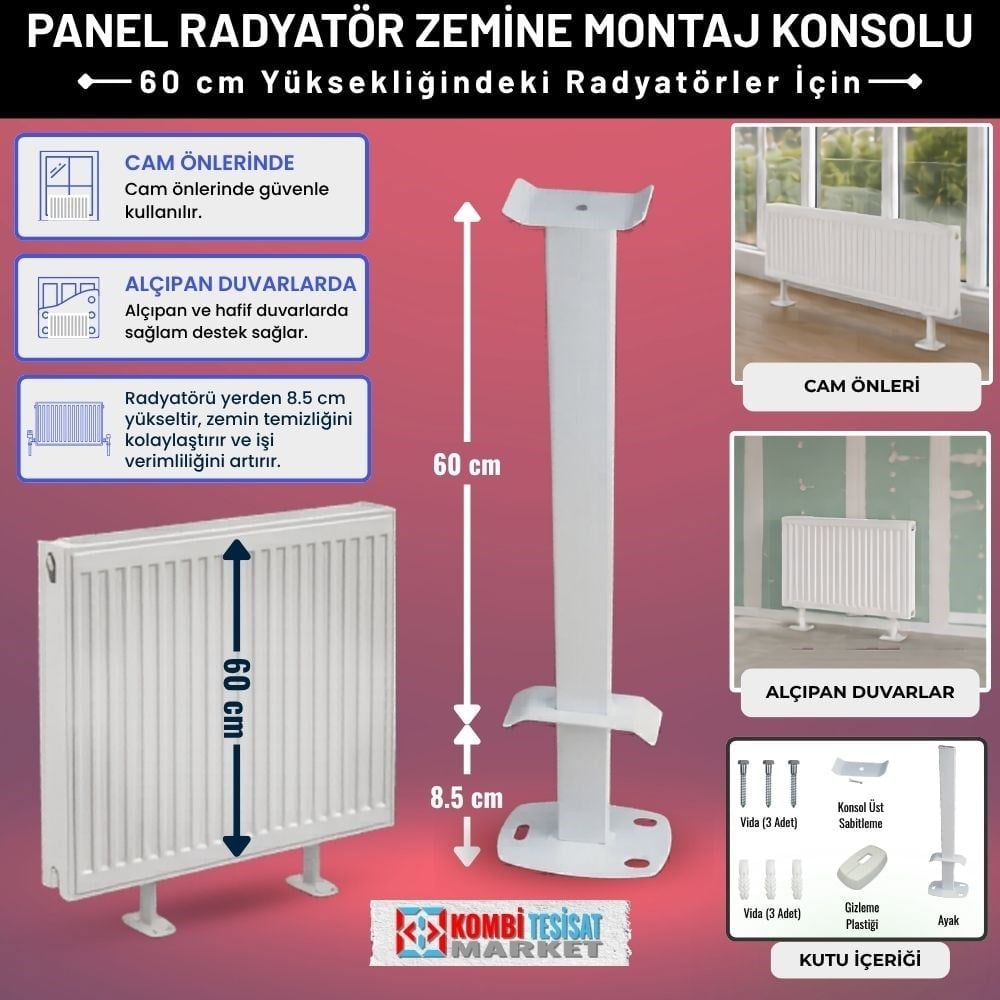 Panel Radyatör Ayağı / Konsolu - 60cm Yere Sabitleme İçin