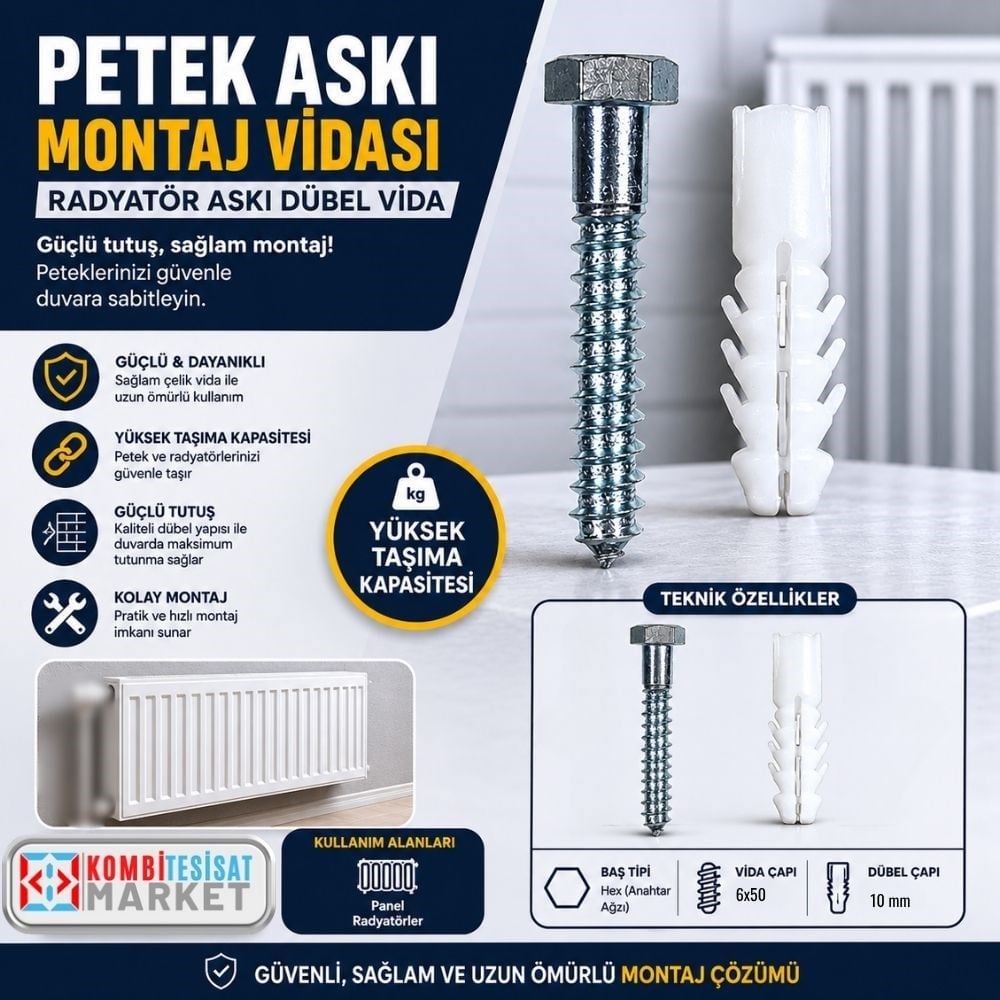 Petek Askı Montaj Vidası-Radyatör Askı Dübel Vida