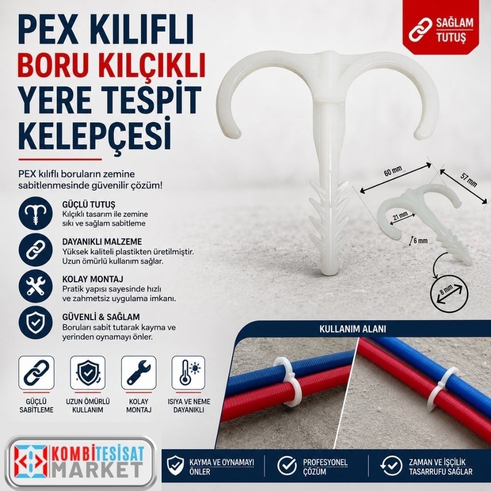 Pex Kılıflı Boru Kılçıklı Yere Tespit Kelepçesi