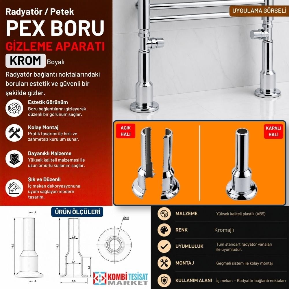 Radyatör Pex Boru Gizleme Aparatı-Krom