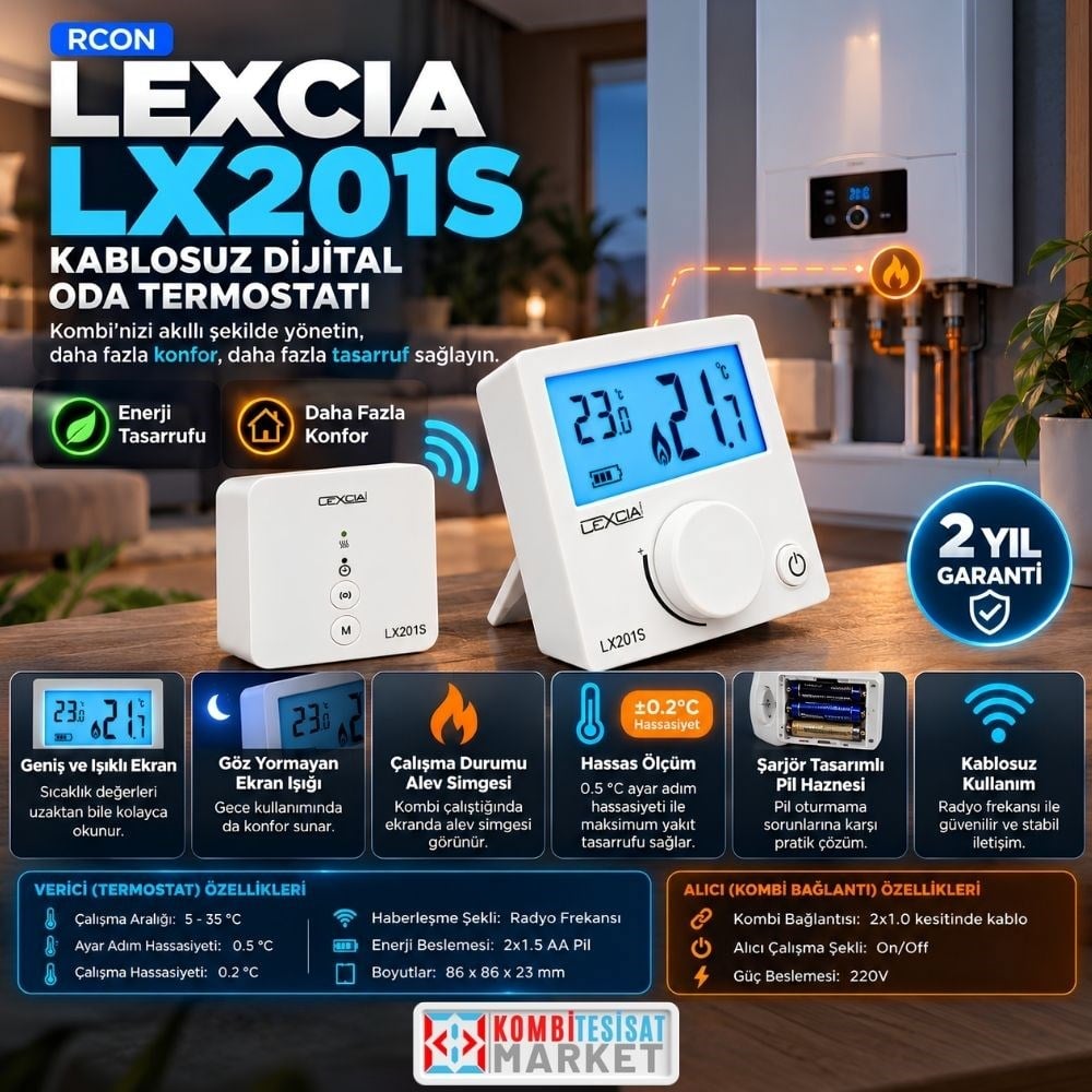 Rcon Lexcia LX 201 S Kablosuz Dijital Oda Termostatı