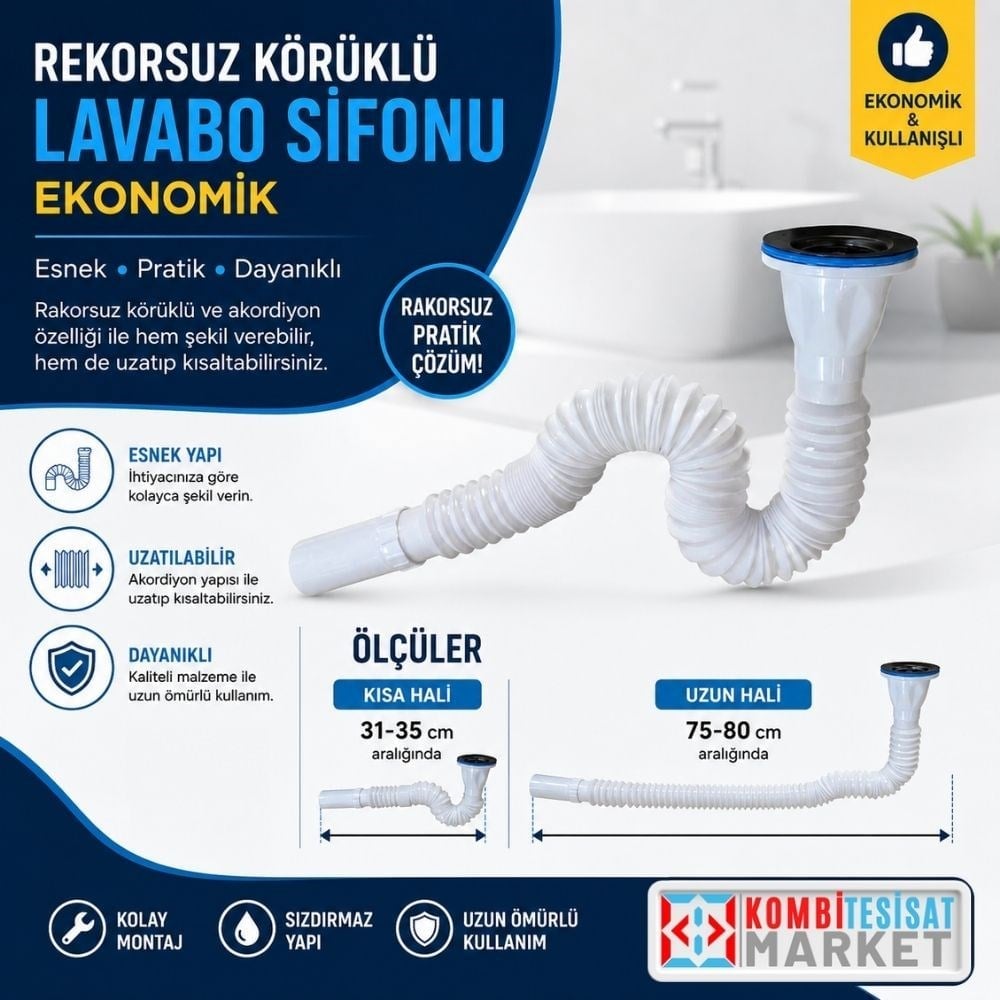 Rekorsuz Körüklü Lavabo Sifonu Eco