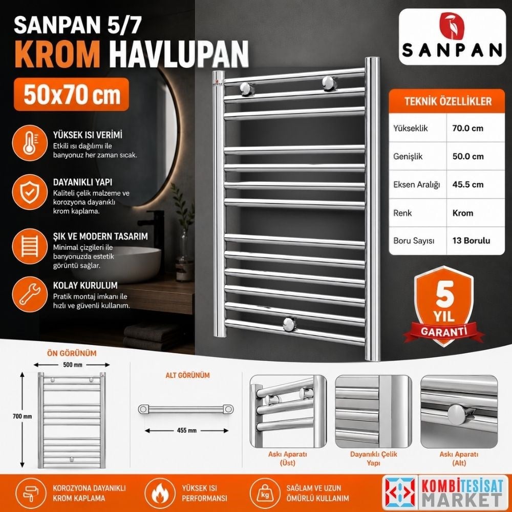 Sanpan Havlupan Düz Krom 5/7 Banyopan 50x70 cm