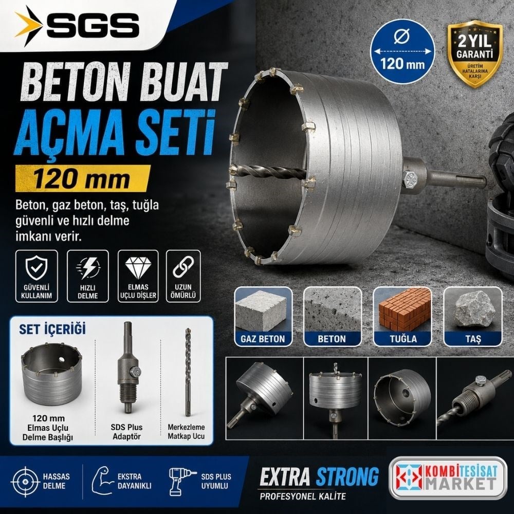 SGS 120 mm Elmas Uçlu Beton Delme Seti