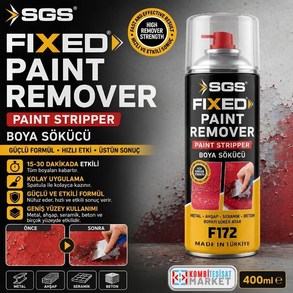 1- ÜRÜN BAŞLIĞI SGS Fixed Boya Sökücü Sprey 400 ml (F172) - Metal, Ahşap ve Seramik Uyumlu