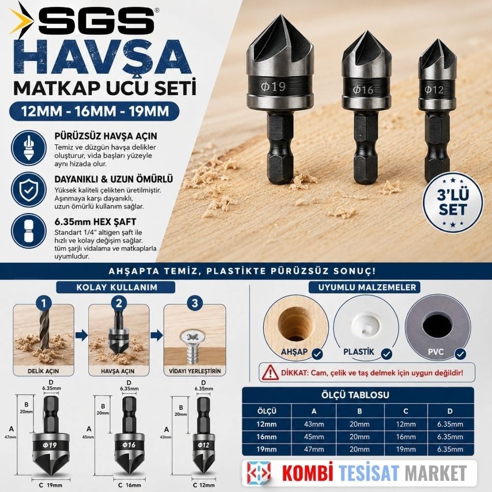 SGS Havşa Matkap Ucu Seti (12mm-16mm-19mm)