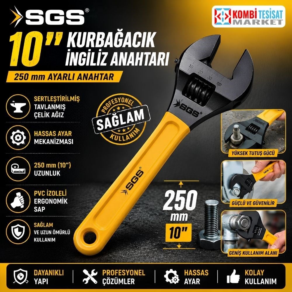 SGS SGS2075 10 inç 250 mm Ayarlı Kurbağacık İngiliz Anahtarı