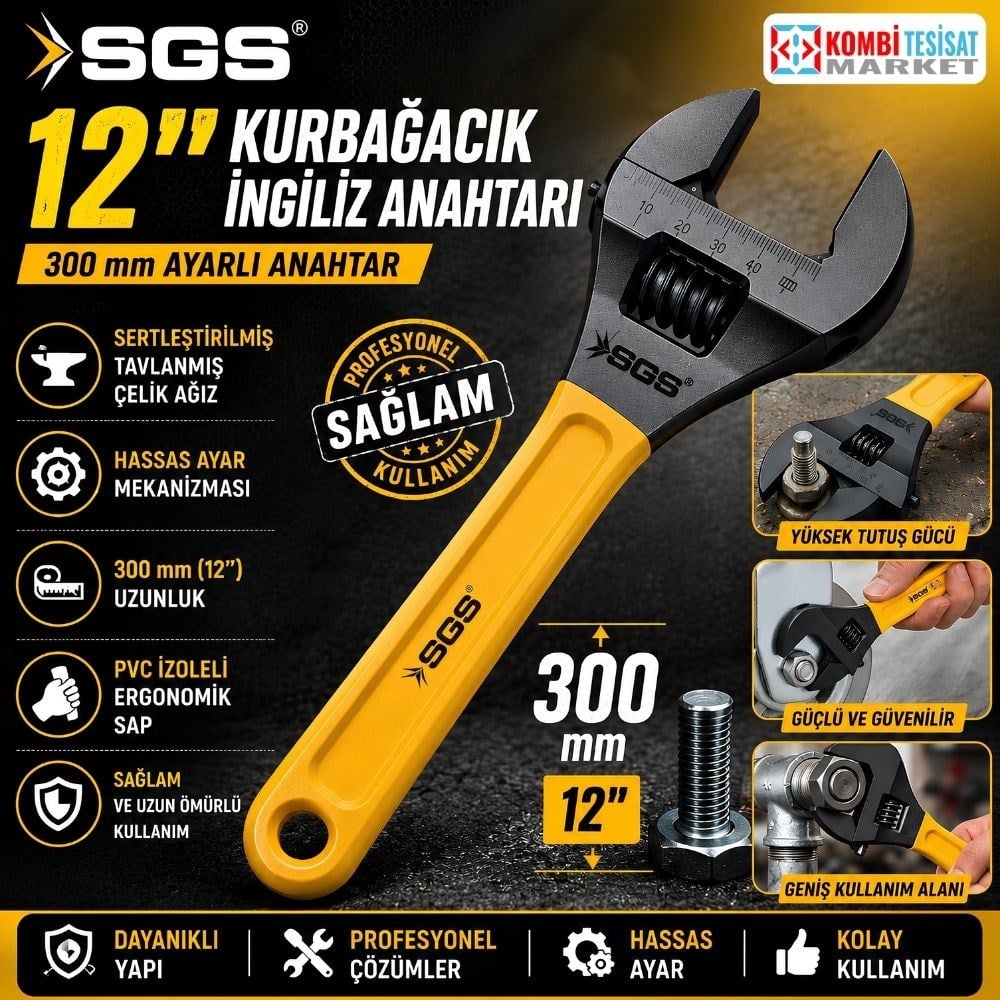 SGS SGS2076 12 Inç 300 mm Ayarlı Kurbağacık İngiliz Anahtarı