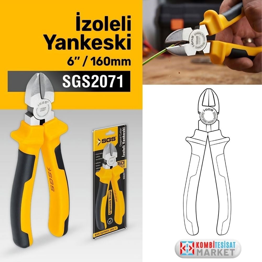 SGS 2071 İzoleli Yankeski 160 mm - Ergonomik Elektrikçi Tipi Tel ve Kablo Kesme Pensesi
