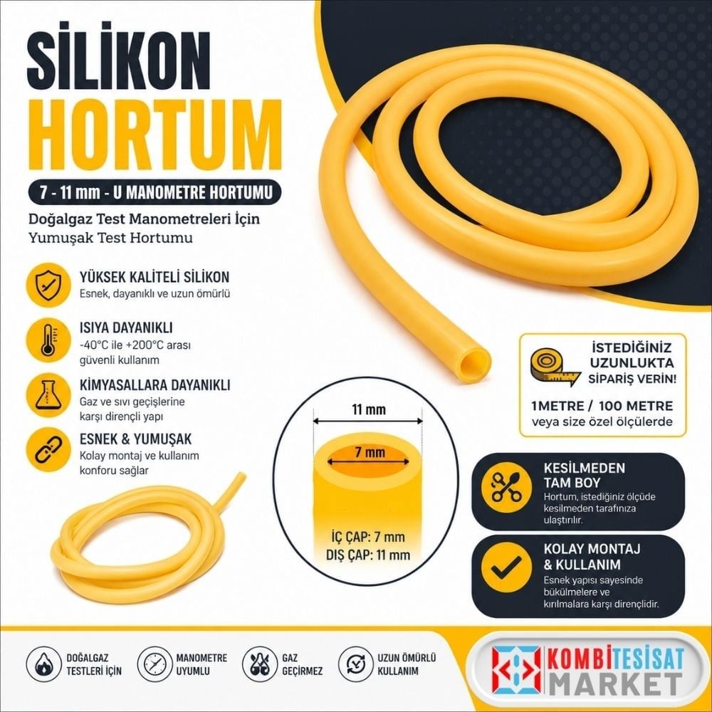 Silikon Hortum 7-11 mm-U Manometre Hortumu 1 mt