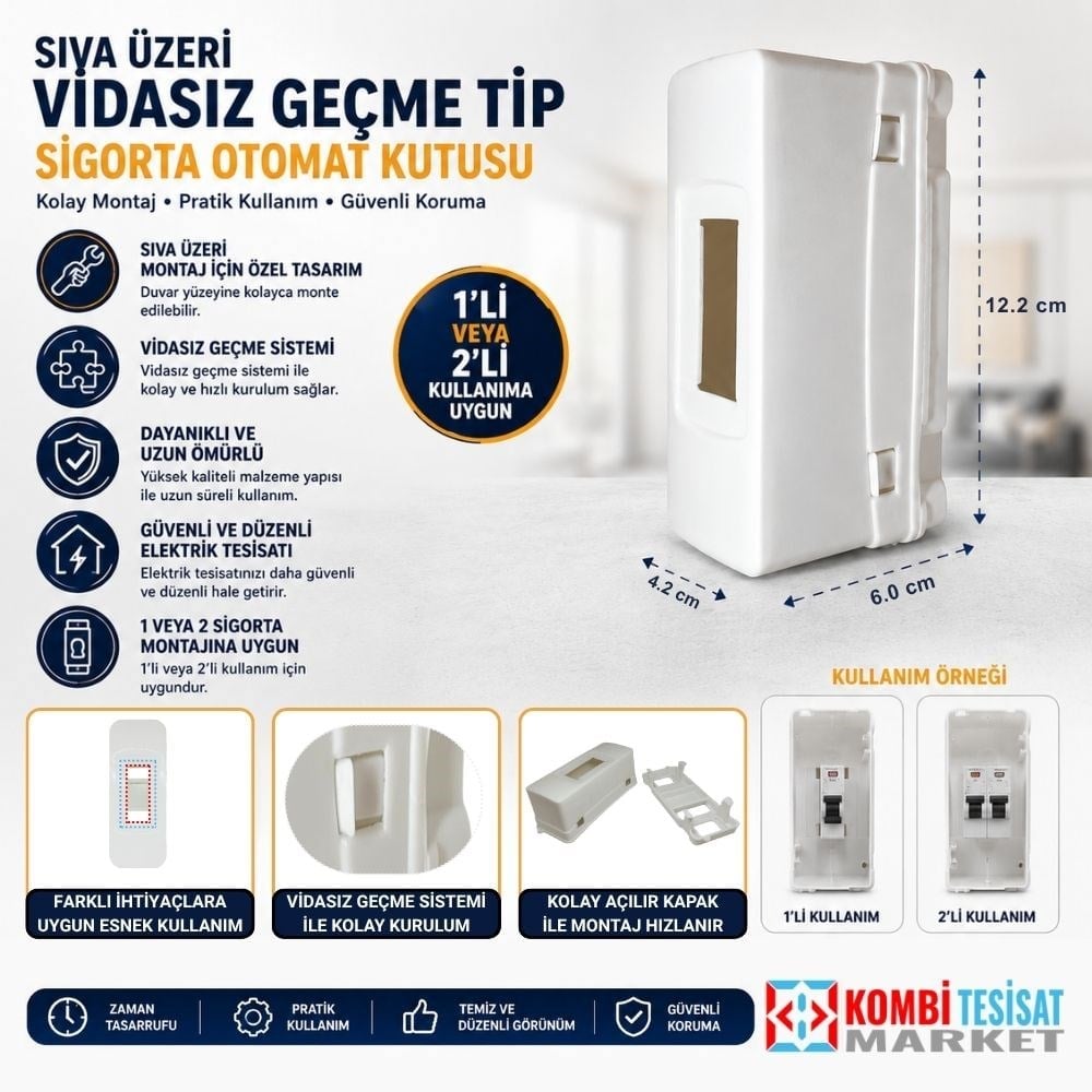 Sıva Üzeri Vidasız Geçme Tip Sigorta Otomat Kutusu