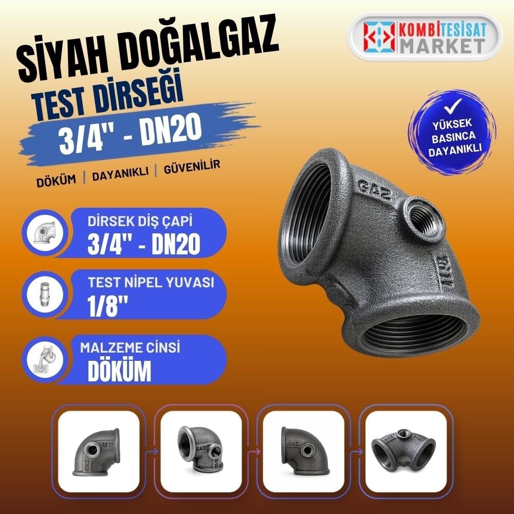 Siyah Doğalgaz Test Dirseği 3/4"-DN20