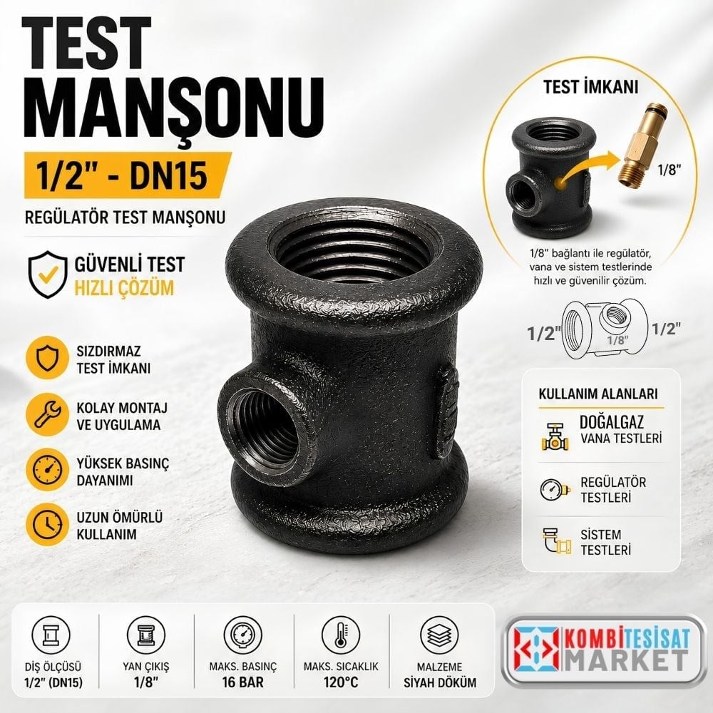 Siyah Test Manşonu 1/2 - DN15 Regülatör Test Manşonu
