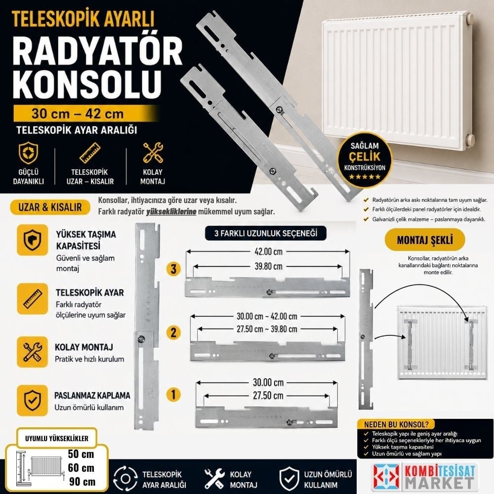 Teleskopik Ayarlı Radyatör Konsolu