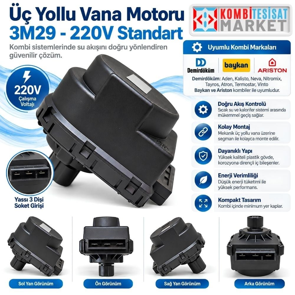 Üç Yollu Vana Motoru GMT5W - Demirdöküm, Baykan ve Ariston Uyumlu