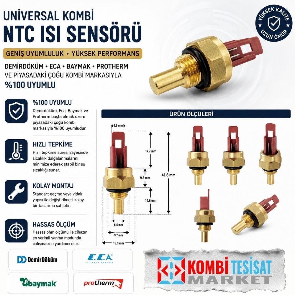 Universal Kombi NTC Isı Sensörü - Demirdöküm Eca Baymak Isı Derece Sensörü