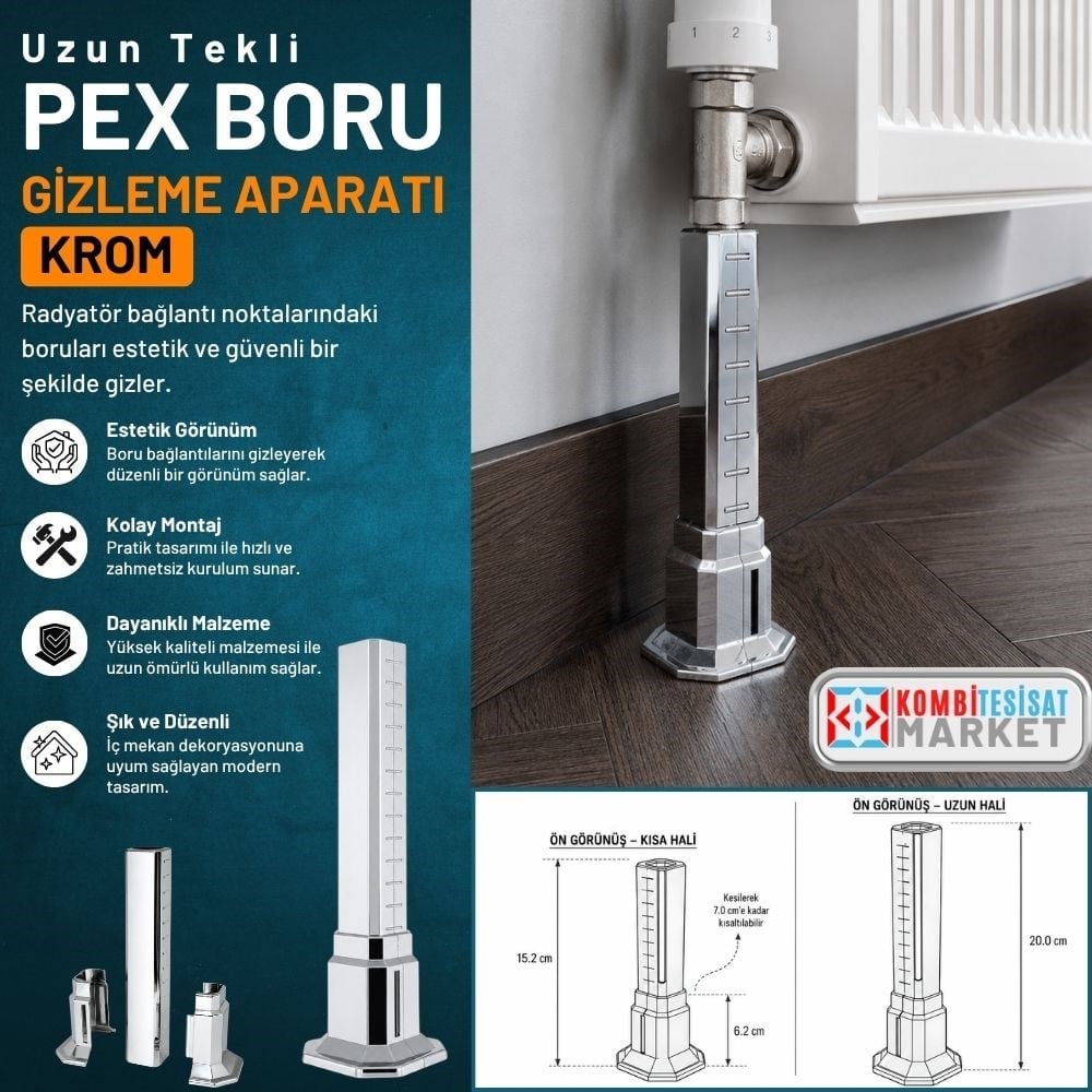 Uzun Tekli Kare Boru Gizleme Krom