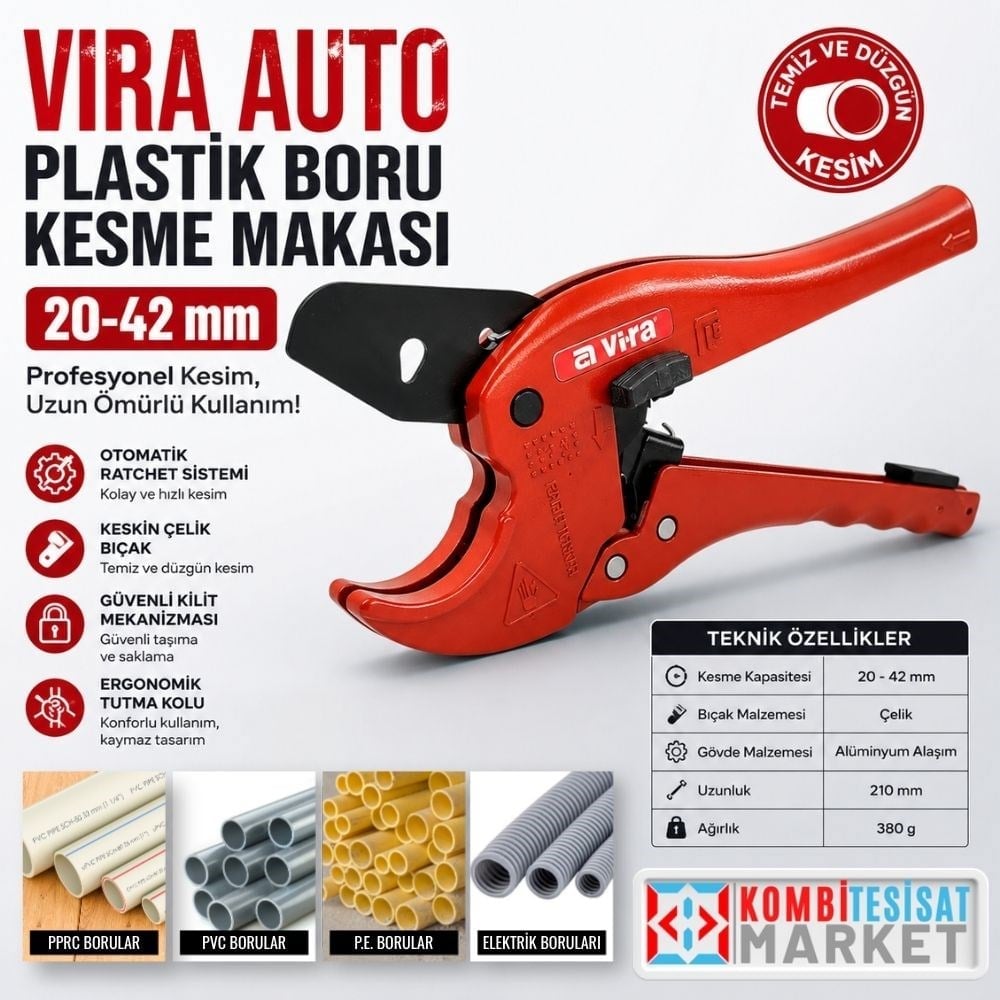 Vira Auto Plastik Boru Kesme Makası 20-42 mm