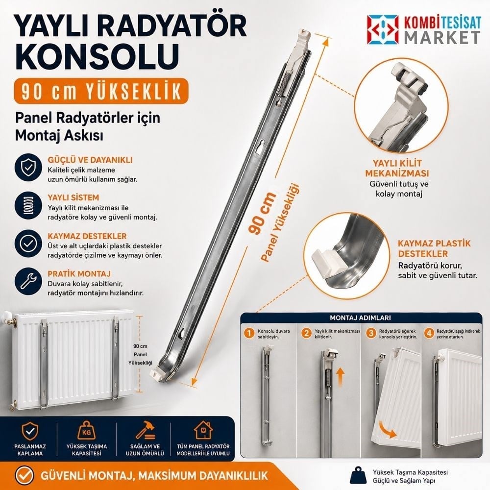Yaylı Radyatör Konsolu - 90 cm yükseklik Panel için montaj askısı