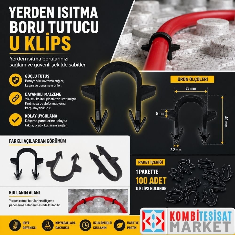 Yerden Isıtma Boru Tutucu U Klips