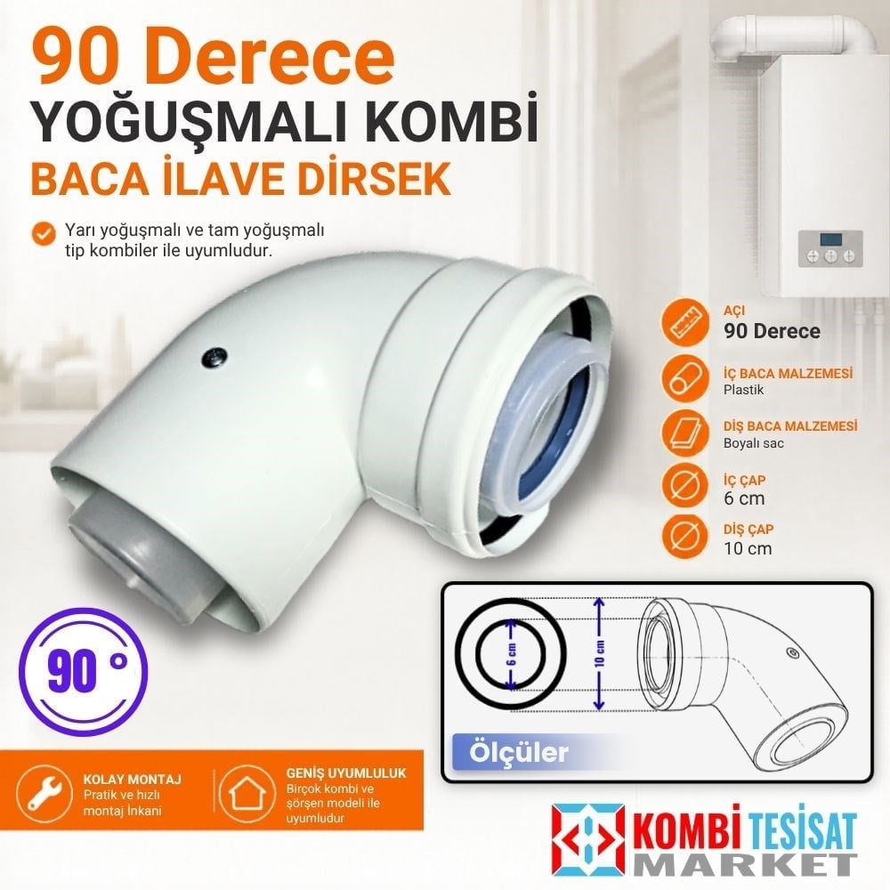Yoğuşmalı Baca Dirseği 90 Derece - (İçi Plastik)