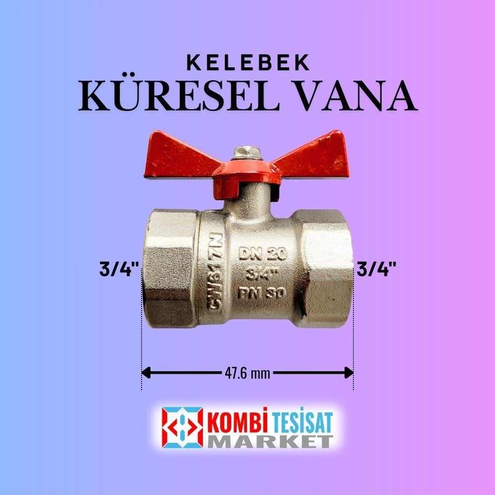 3/4" Küresel Kelebek Vana Kırmızı saplı